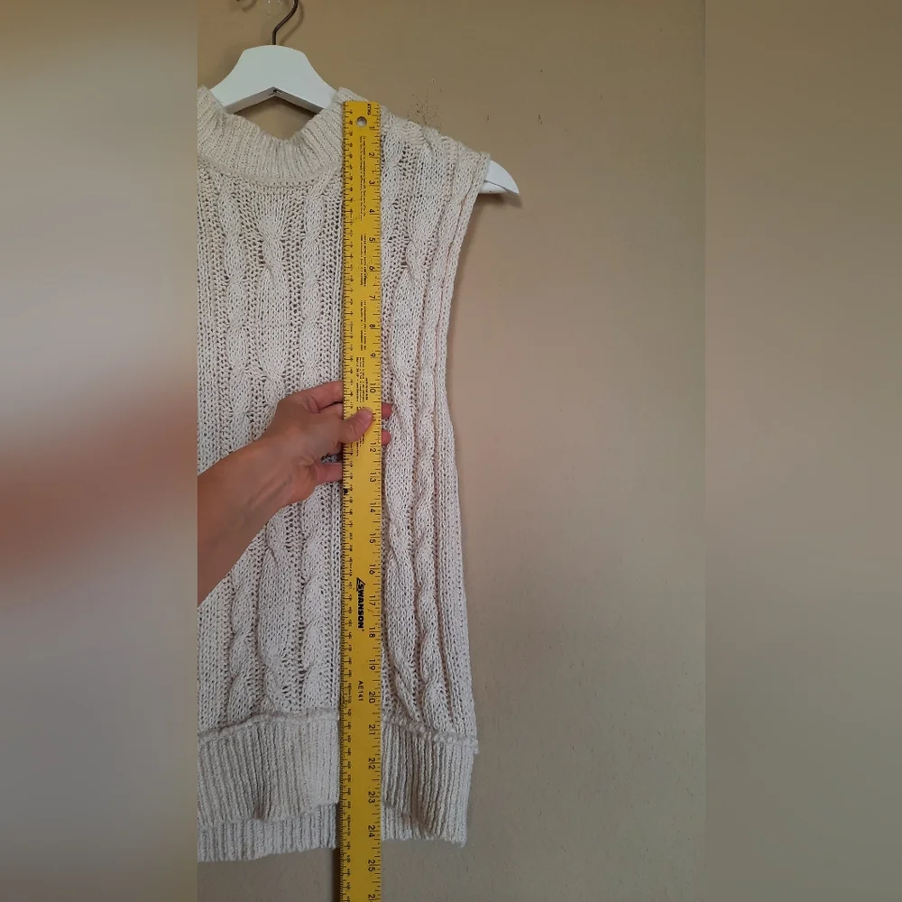 By Together Knitted Cotton Sweater Vest Cream Loose Weave Grandma Classic